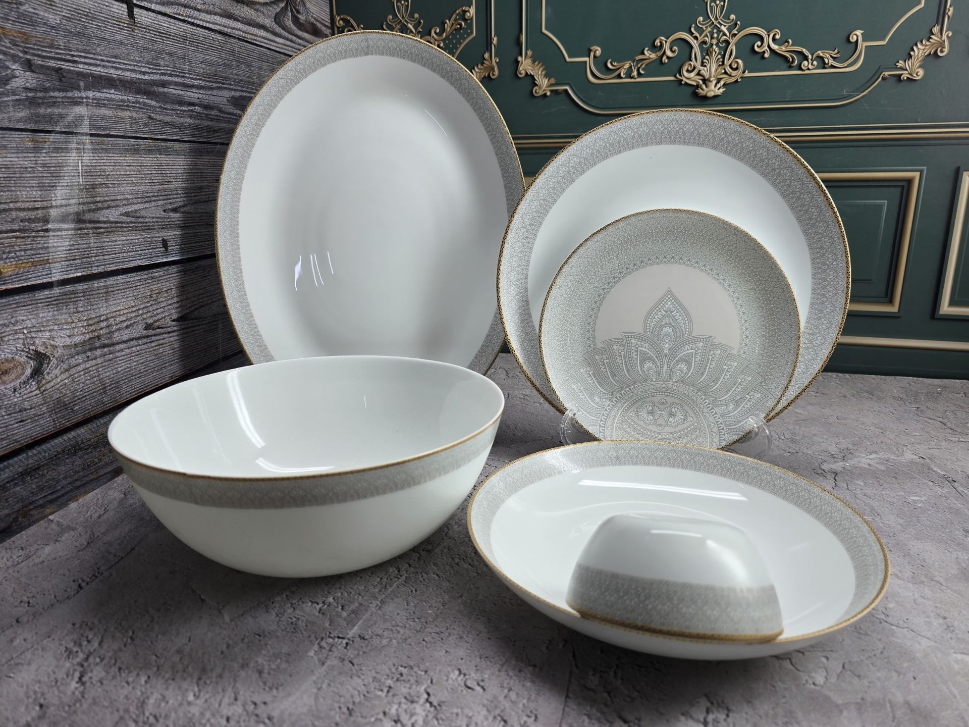 آرکوپال 26 پارچه طرح لیندا طوسی لب طلا